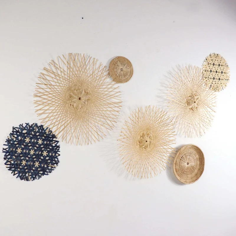 LIN LA DA - Bamboo and Rattan Wall Hanging Decor Set of 7