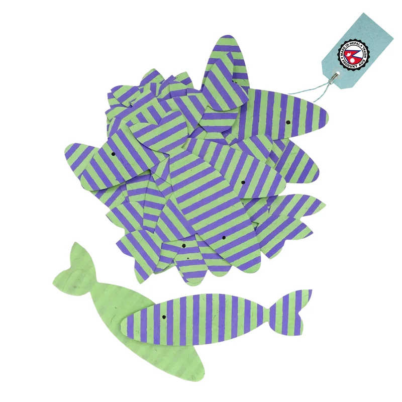 Streudeko Fische 24er-Set aus Naturpapier ca. 6 cm handgefertigt in Nepal