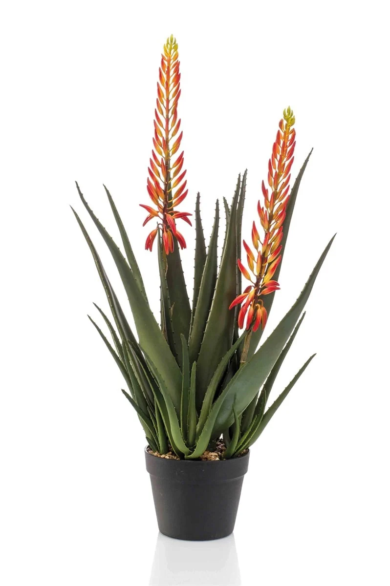 Textil Aloe Pflanze mit zwei Blüten