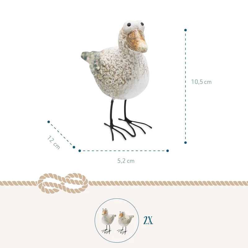 2er Set Möwe Figuren mit Metallbeinen 10,2 × 5,2 × 12 cm aus Keramik weiß orange – Maritime Deko Seevögel