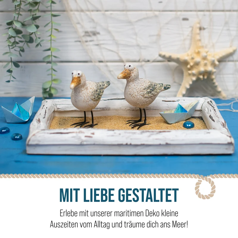 2er Set Möwe Figuren mit Metallbeinen 10,2 × 5,2 × 12 cm aus Keramik weiß orange – Maritime Deko Seevögel
