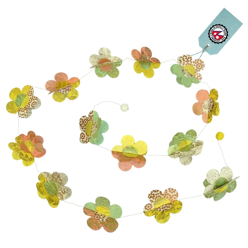 3D-Blumen-Girlande aus Naturpapier 183 cm - handgefertigt in Nepal