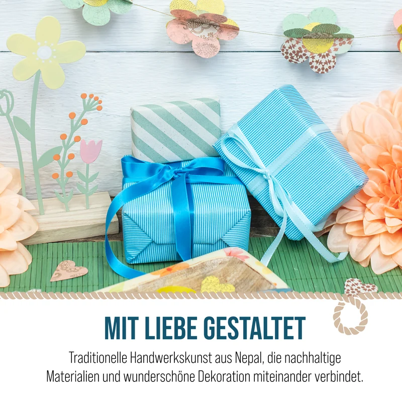 3D-Blumen-Girlande aus Naturpapier 183 cm - handgefertigt in Nepal