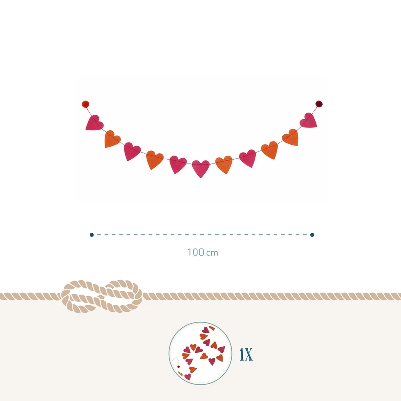 Mini Girlande Herzen rot & magenta aus Naturpapier 100 cm handgefertigt in Nepal