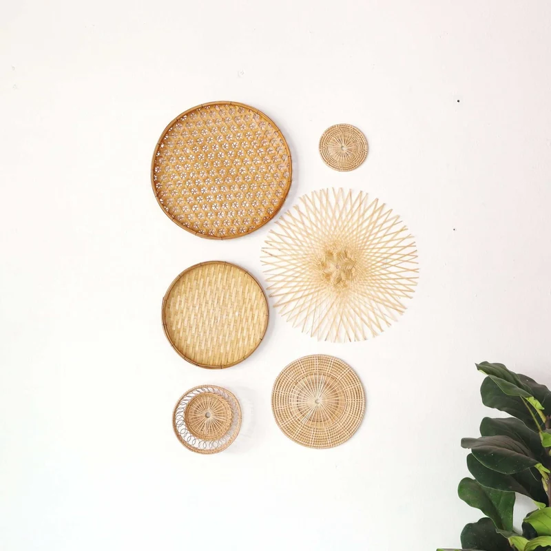 Bamboo and Rattan Wall Hanging Decor Set of 6 - MA DI SON