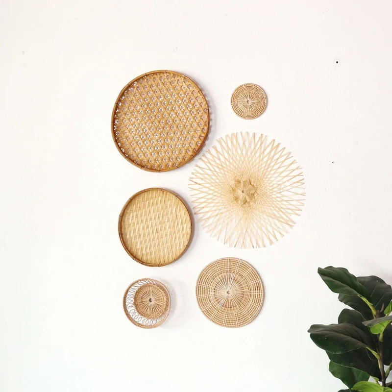 Bamboo and Rattan Wall Hanging Decor Set of 6 - MA DI SON