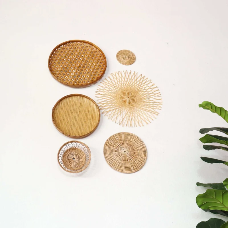 Bamboo and Rattan Wall Hanging Decor Set of 6 - MA DI SON