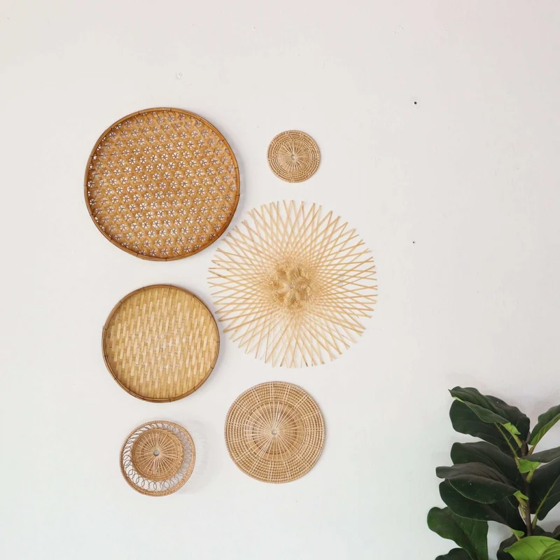 Bamboo and Rattan Wall Hanging Decor Set of 6 - MA DI SON
