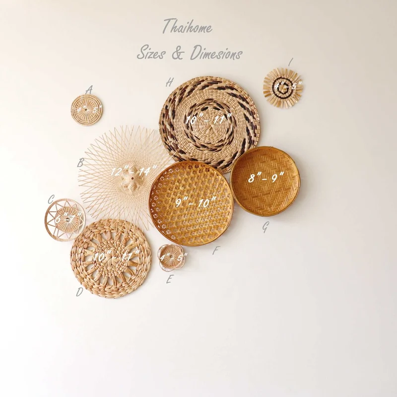 Natural & Brown Mixed Bamboo Wall Decor Set of 9 — Boho Handwoven Spotted Basket Gallery Wall Art