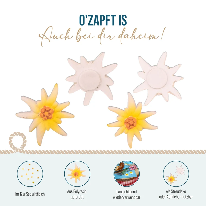 Edelweiss Streudeko 12er Set 2,5 cm aus Polyresin – Alpenblume