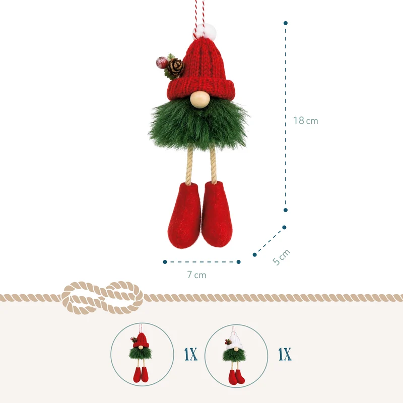 Stoff-Wichtel 2er-Set H ca. 18 cm hängend mit Zipfelmütze & Baumelbeinen