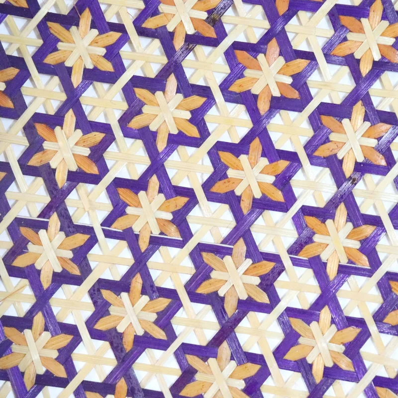 Purple & Gold Bamboo Wall Plate Decor — Boho Handwoven Star-Pattern Wicker Wall Art, 8 in