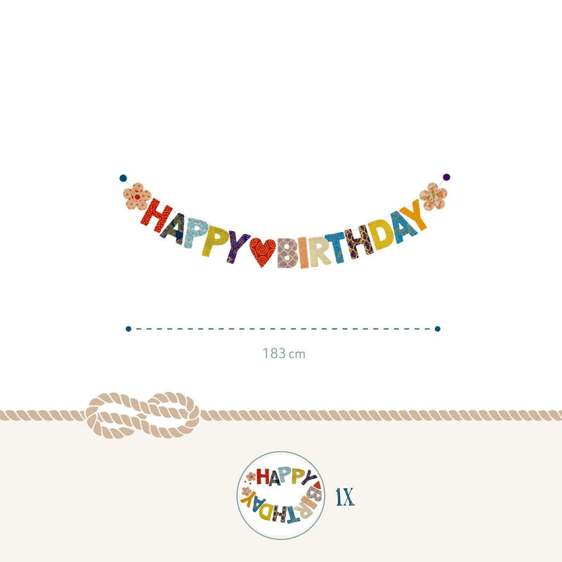XL Girlande Happy Birthday aus Naturpapier 183 cm handgefertigt in Nepal