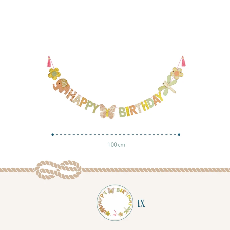 Mini Girlande Happy Birthday aus Naturpapier 100 cm handgefertigt in Nepal