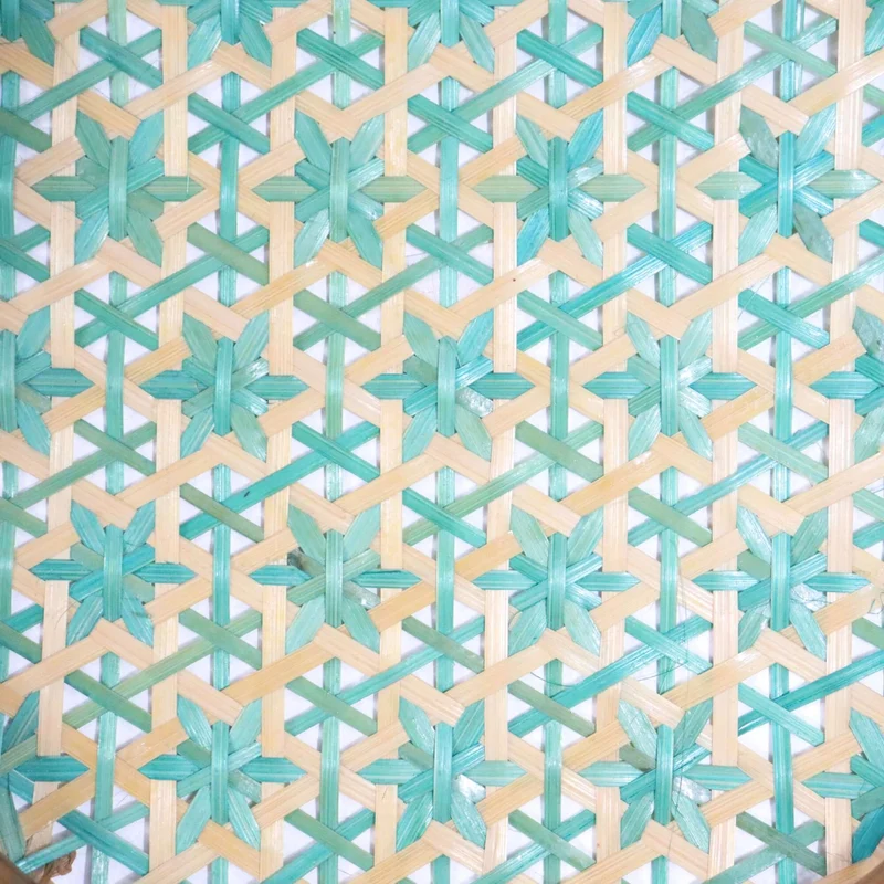 Green & Yellow Bamboo Wall Plate Decor — Boho Handwoven Star-Pattern Wicker Wall Art, 8 in