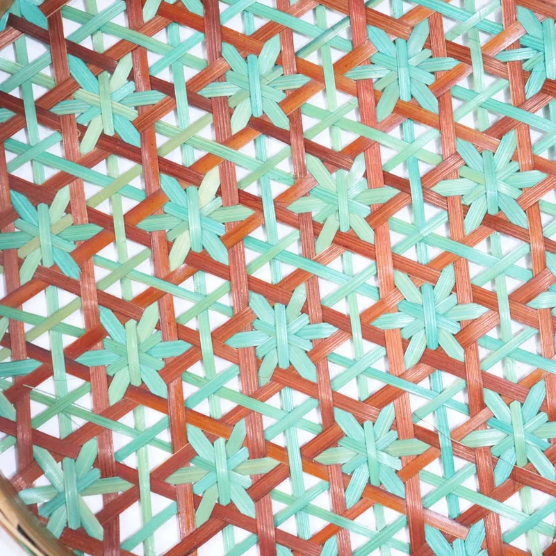 Teal & Brown Bamboo Wall Plate Decor — Boho Handwoven Star-Pattern Wicker Wall Art, 8 in