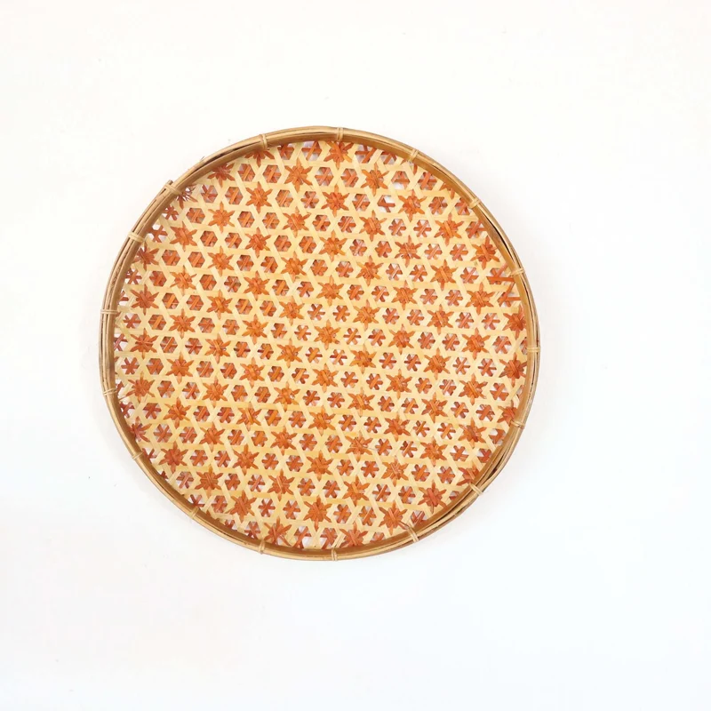 Orange Bamboo Hanging Basket Wall Decor — Boho Handwoven Floral Wicker Wall Art, 13 in