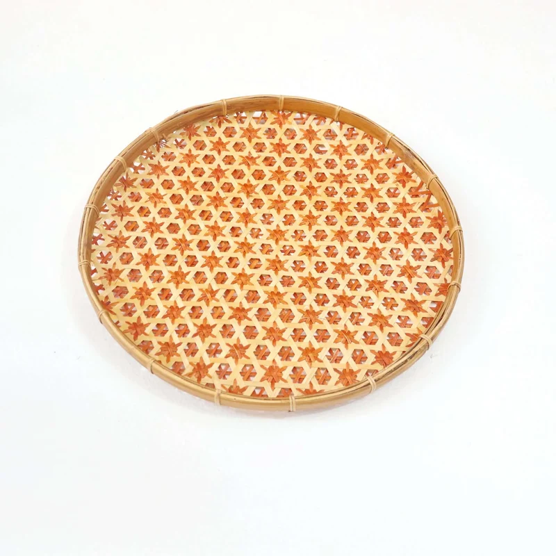 Orange Bamboo Hanging Basket Wall Decor — Boho Handwoven Floral Wicker Wall Art, 13 in