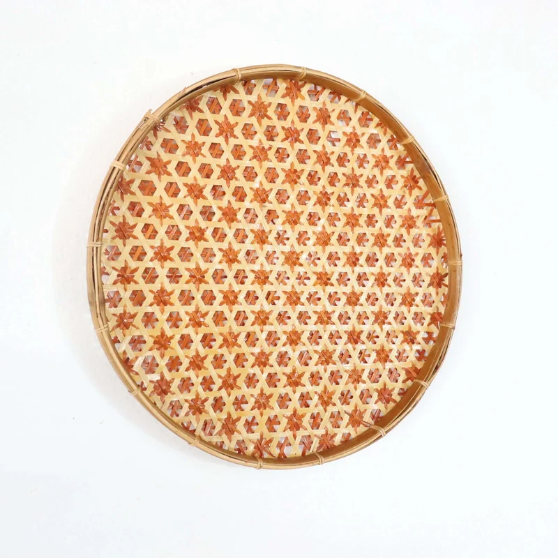 Orange Bamboo Hanging Basket Wall Decor — Boho Handwoven Floral Wicker Wall Art, 13 in
