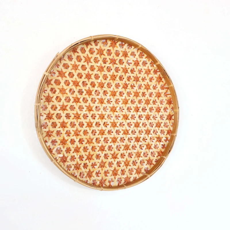 Orange Bamboo Hanging Basket Wall Decor — Boho Handwoven Floral Wicker Wall Art, 13 in