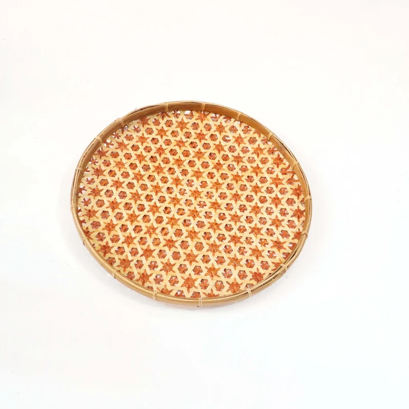 Orange Bamboo Hanging Basket Wall Decor — Boho Handwoven Floral Wicker Wall Art, 13 in