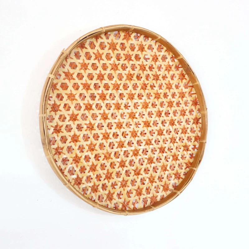 Orange Bamboo Hanging Basket Wall Decor — Boho Handwoven Floral Wicker Wall Art, 13 in
