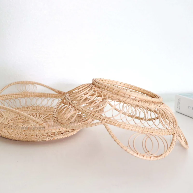 Natural Rattan Open-Curl Storage Basket — Boho Handwoven Wicker Home Decor Organizer, Set of 2