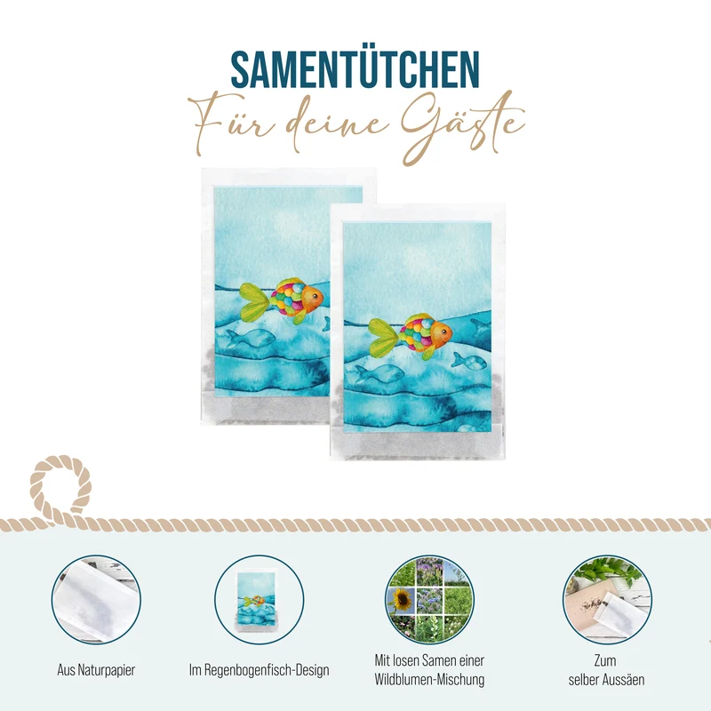 Samentütchen Regenbogenfisch 10er Set für Kindergeburtstag und Taufe