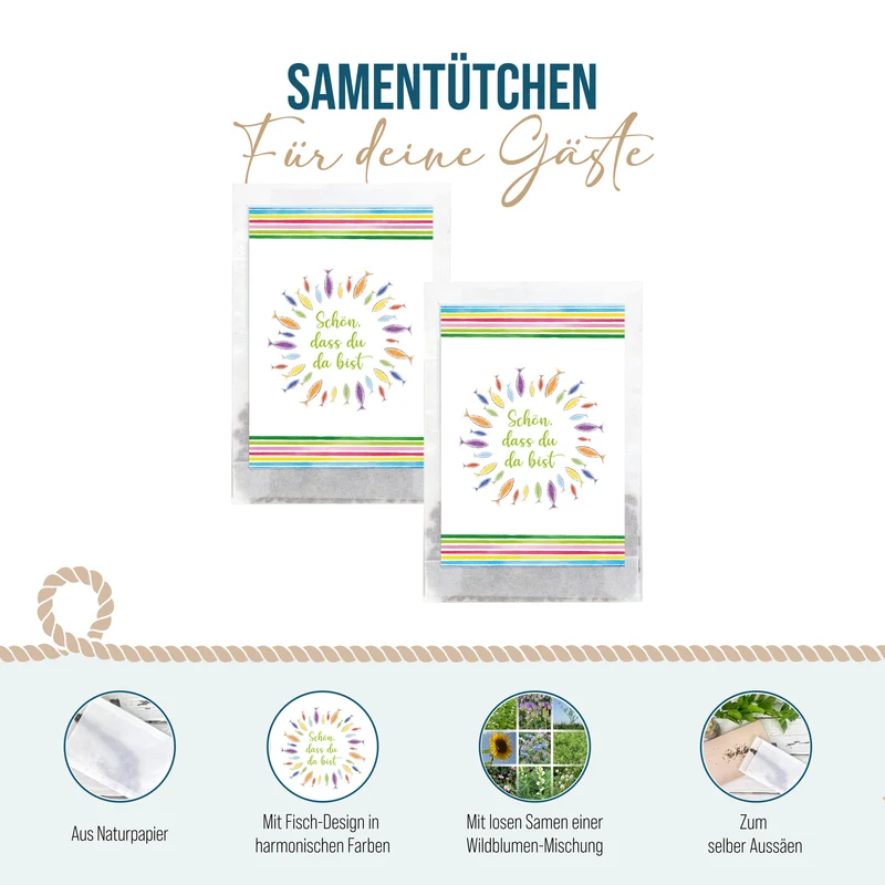 Samentütchen Schön dass du da bist Fischekreis 10er Set bunt