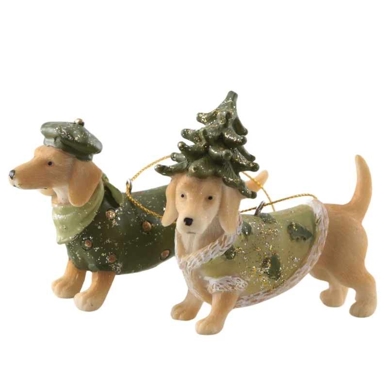 Christbaumschmuck Hunde 2er-Set aus Poly, je ca. 10 cm, lustige Weihnachtsdeko
