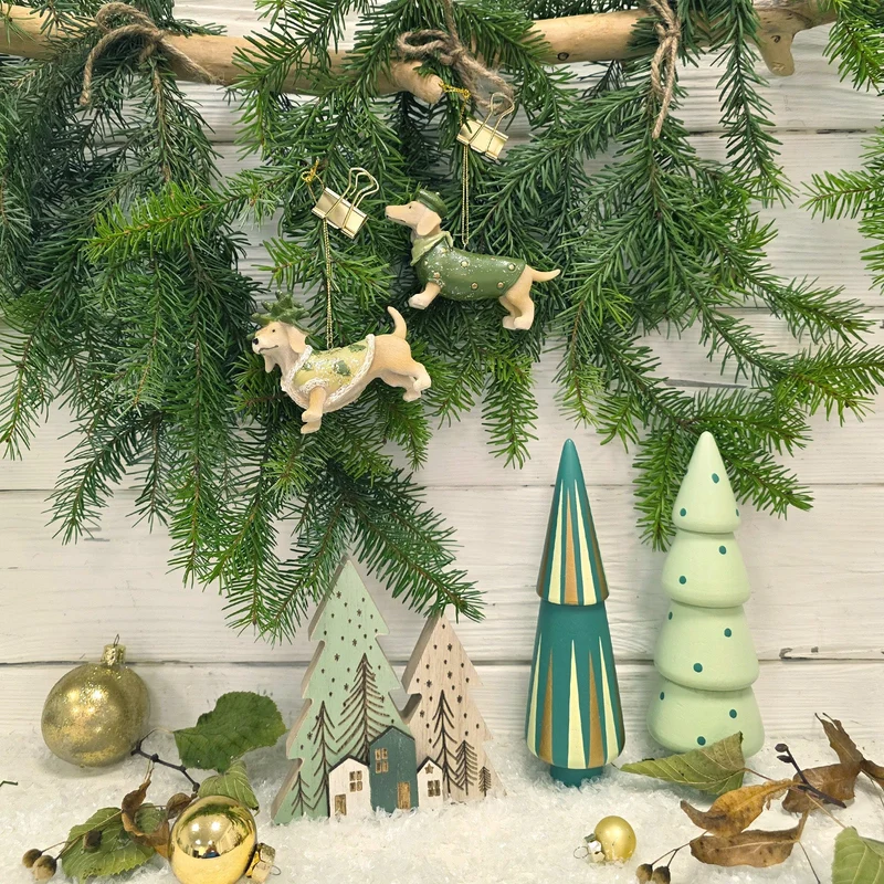 Christbaumschmuck Hunde 2er-Set aus Poly, je ca. 10 cm, lustige Weihnachtsdeko