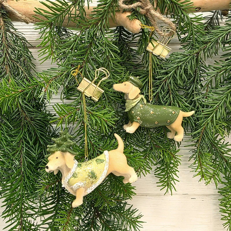 Christbaumschmuck Hunde 2er-Set aus Poly, je ca. 10 cm, lustige Weihnachtsdeko