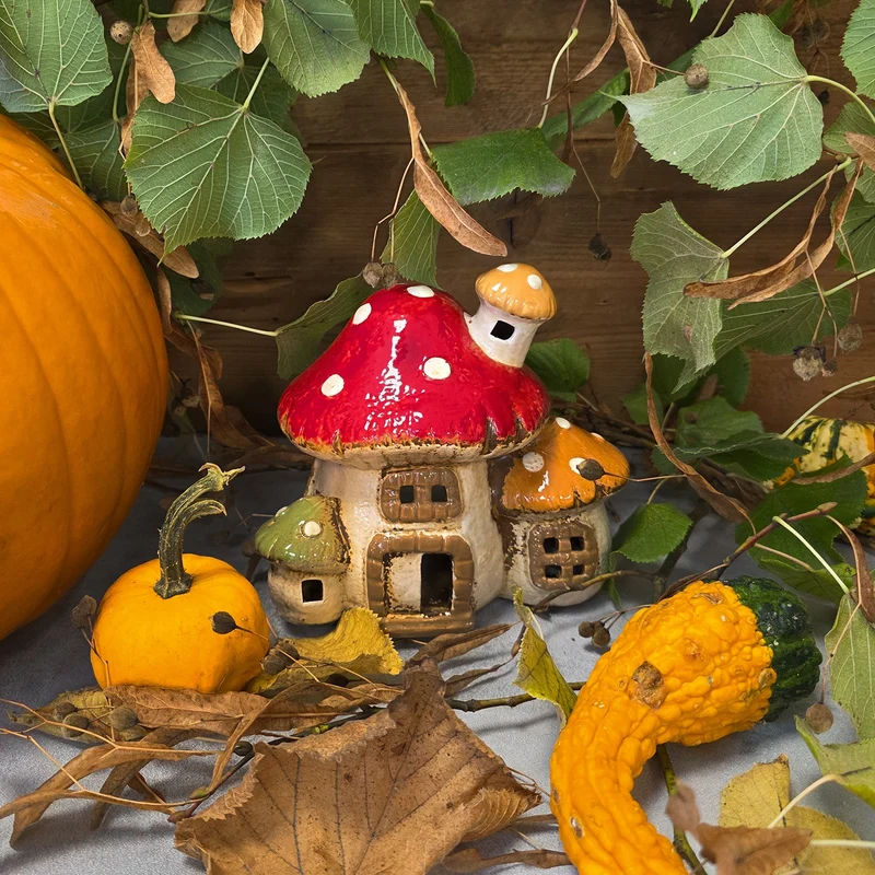 Teelichthaus Pilz aus Steingut 17 × 15 × 12 cm für Teelichter