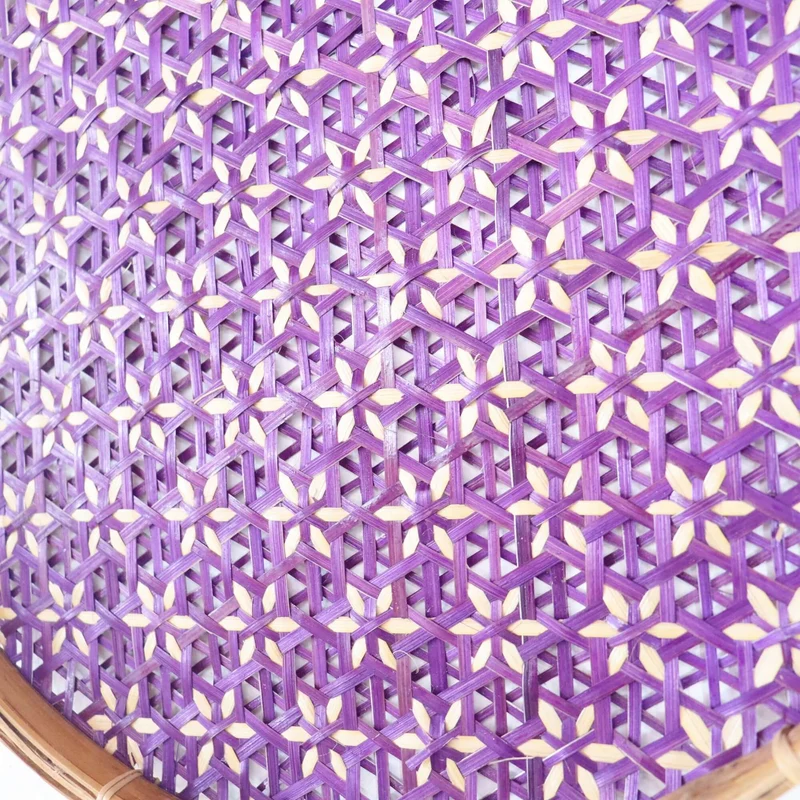 Purple Bamboo Hanging Basket Wall Decor — Boho Handwoven Floral Wicker Wall Art, 13 in