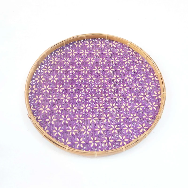 Purple Bamboo Hanging Basket Wall Decor — Boho Handwoven Floral Wicker Wall Art, 13 in