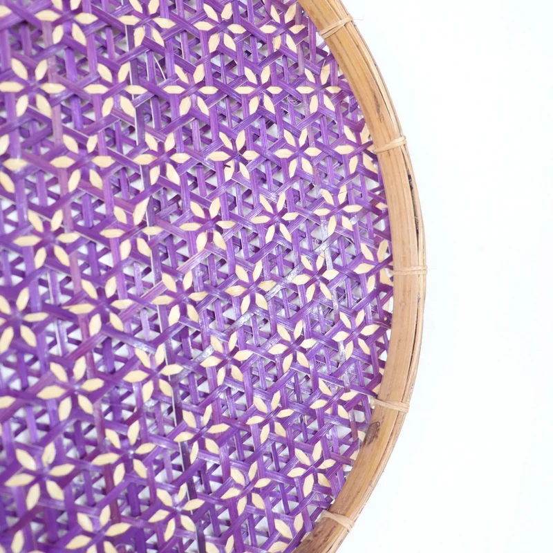 Purple Bamboo Hanging Basket Wall Decor — Boho Handwoven Floral Wicker Wall Art, 13 in