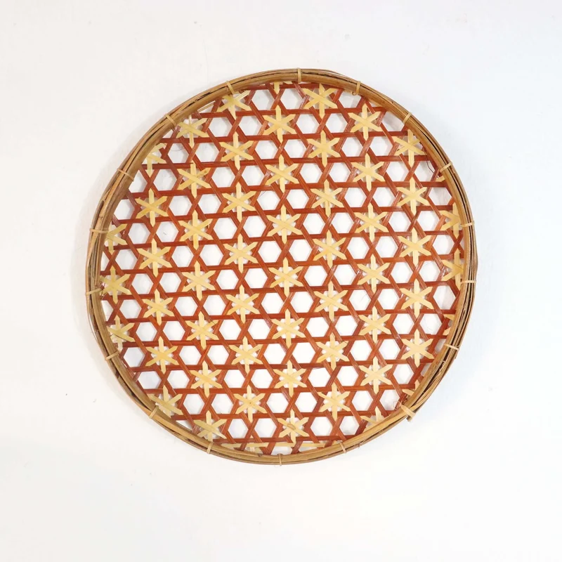 Terracotta & Natural Bamboo Basket Wall Decor — Boho Handwoven Open-Weave Wicker Wall Art, 10 in