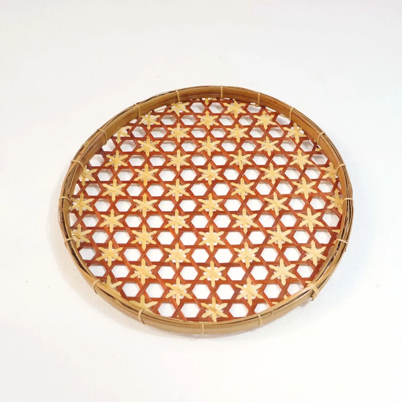 Terracotta & Natural Bamboo Basket Wall Decor — Boho Handwoven Open-Weave Wicker Wall Art, 10 in