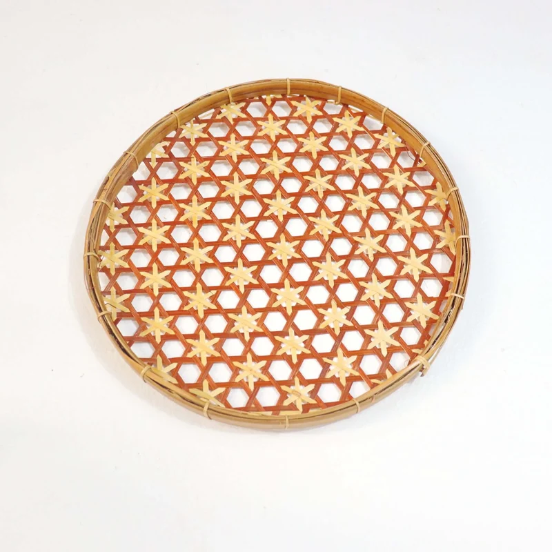Terracotta & Natural Bamboo Basket Wall Decor — Boho Handwoven Open-Weave Wicker Wall Art, 10 in