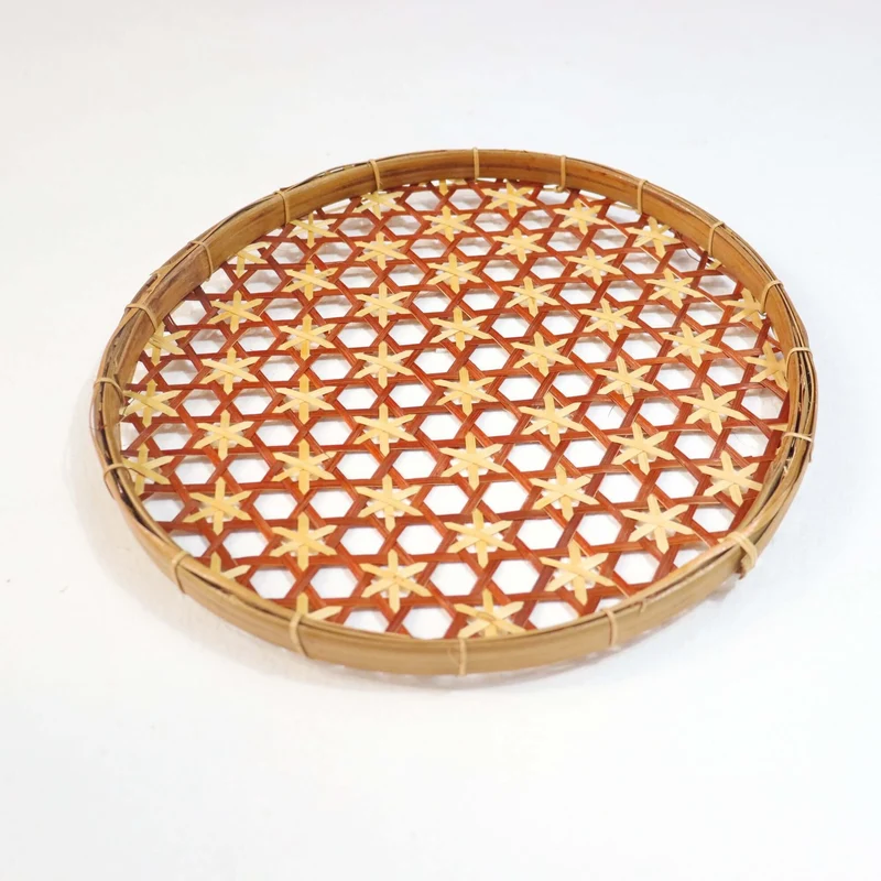 Terracotta & Natural Bamboo Basket Wall Decor — Boho Handwoven Open-Weave Wicker Wall Art, 10 in