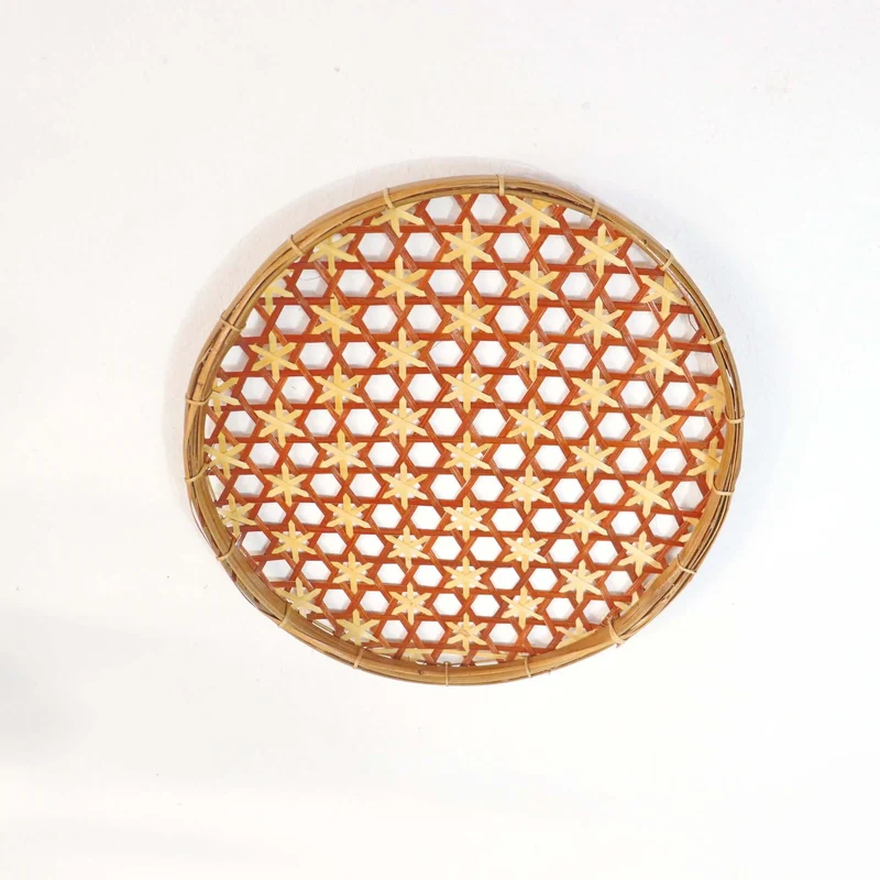 Terracotta & Natural Bamboo Basket Wall Decor — Boho Handwoven Open-Weave Wicker Wall Art, 10 in