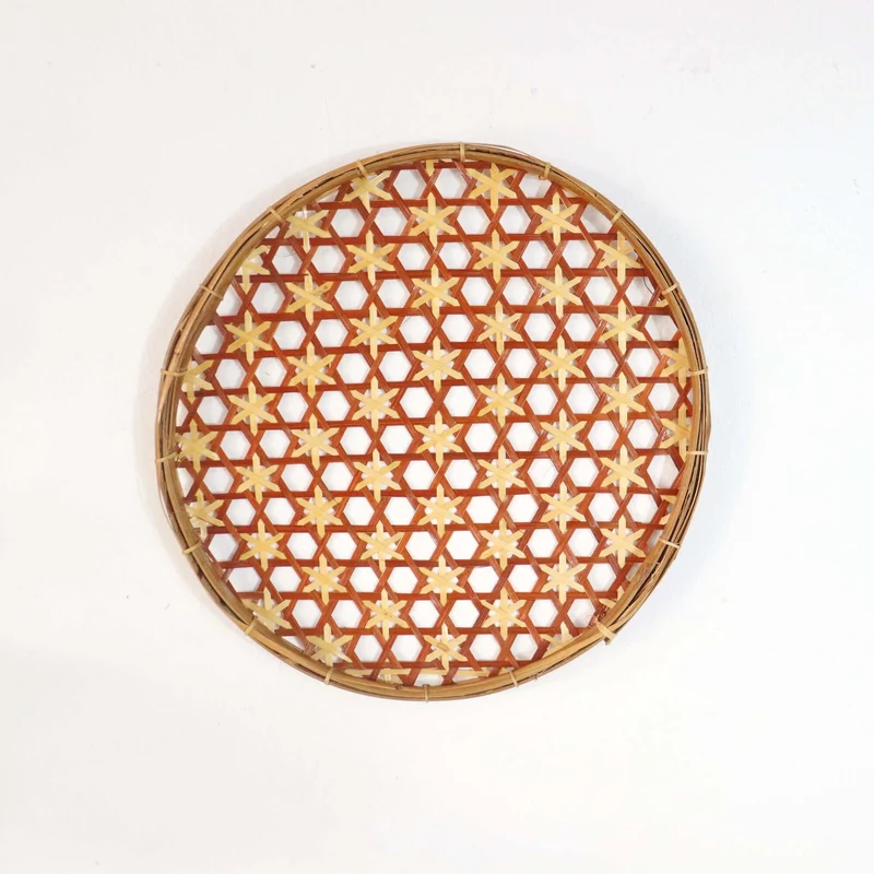 Terracotta & Natural Bamboo Basket Wall Decor — Boho Handwoven Open-Weave Wicker Wall Art, 10 in