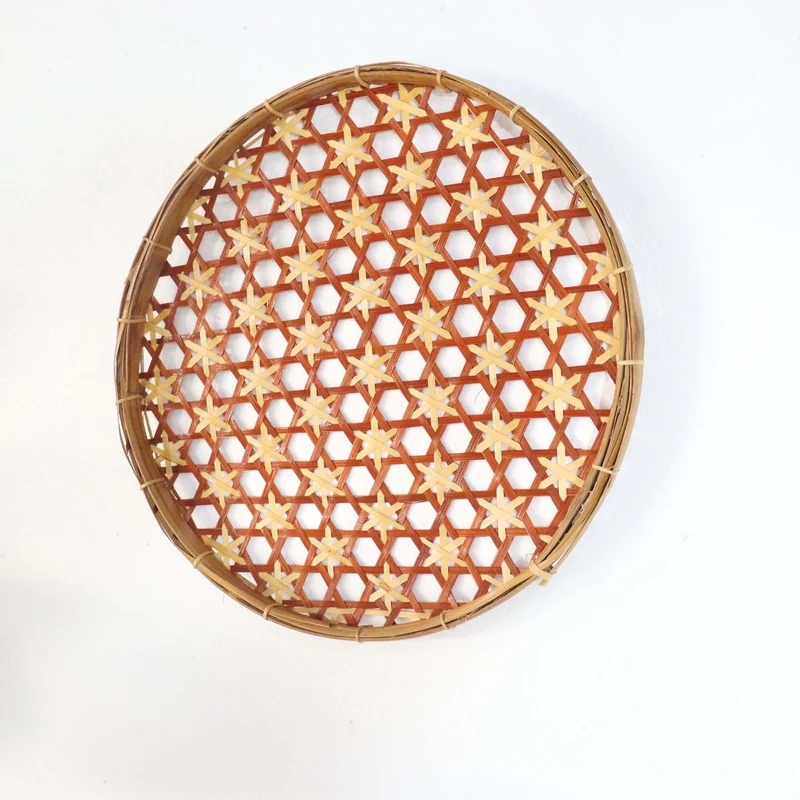 Terracotta & Natural Bamboo Basket Wall Decor — Boho Handwoven Open-Weave Wicker Wall Art, 10 in