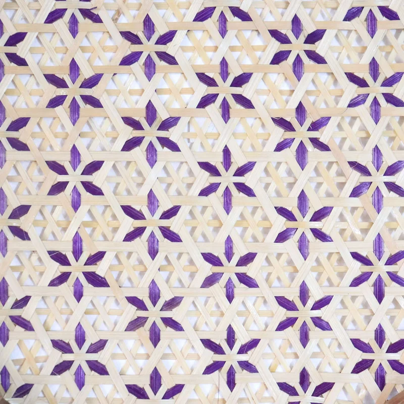 Gold & Purple Bamboo Basket Wall Decor — Boho Handwoven Floral Wicker Wall Art, 10–13 in