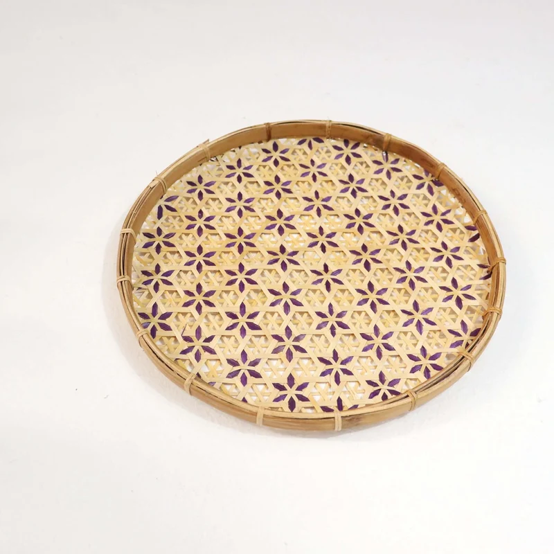 Gold & Purple Bamboo Basket Wall Decor — Boho Handwoven Floral Wicker Wall Art, 10–13 in