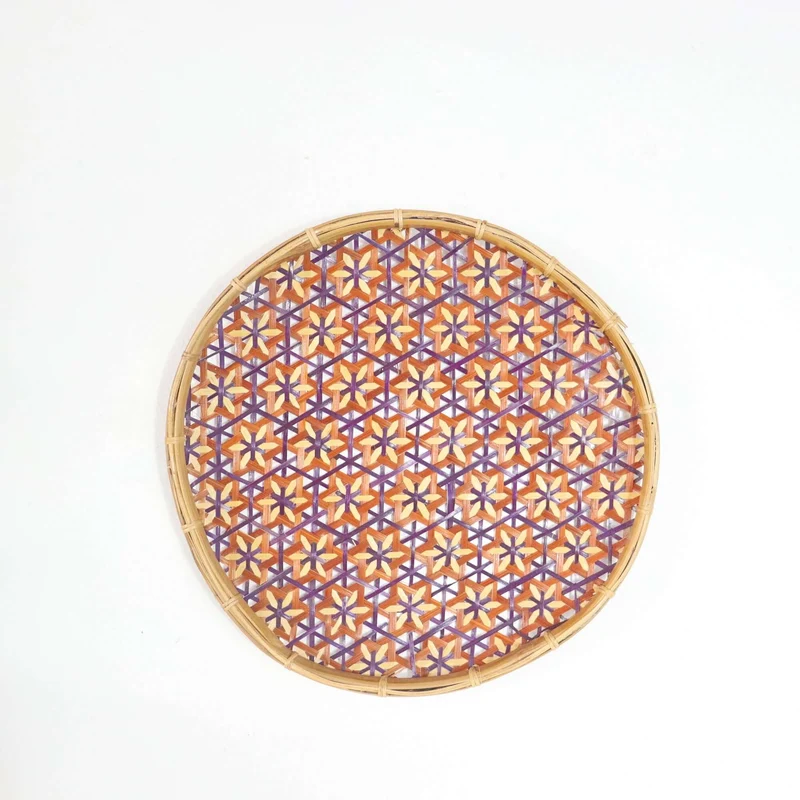 Orange & Purple Bamboo Basket Wall Decor — Boho Handwoven Starburst Wicker Wall Art, 10 in