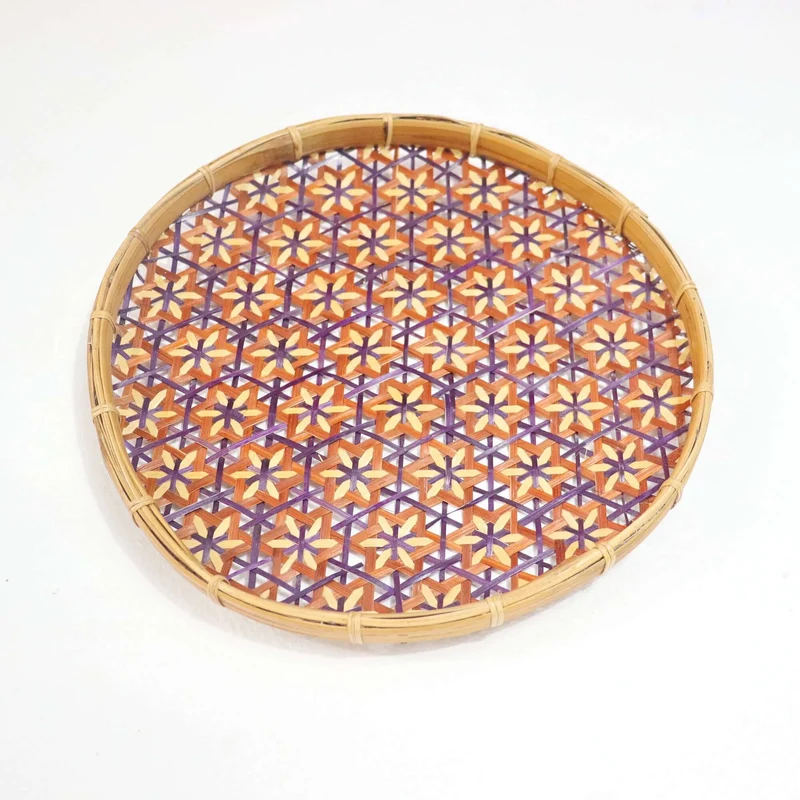 Orange & Purple Bamboo Basket Wall Decor — Boho Handwoven Starburst Wicker Wall Art, 10 in