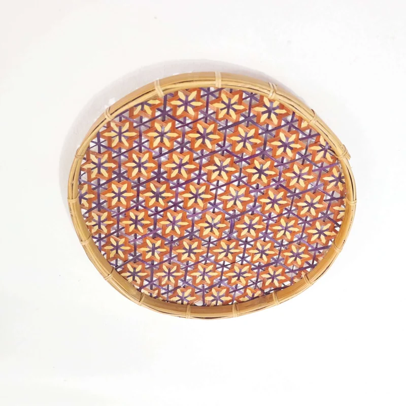 Orange & Purple Bamboo Basket Wall Decor — Boho Handwoven Starburst Wicker Wall Art, 10 in