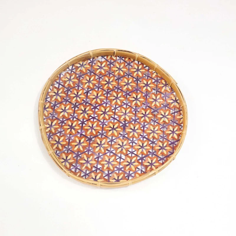Orange & Purple Bamboo Basket Wall Decor — Boho Handwoven Starburst Wicker Wall Art, 10 in