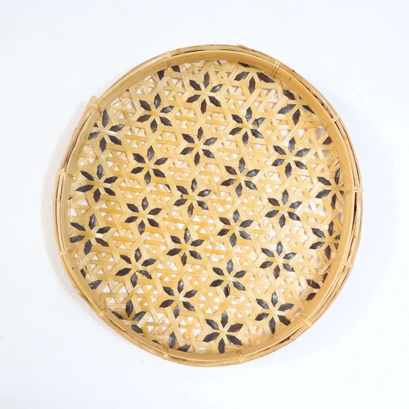 Natural Gold Bamboo Wall Plate Decor — Boho Handwoven Star-Pattern Wicker Wall Art, 8 in